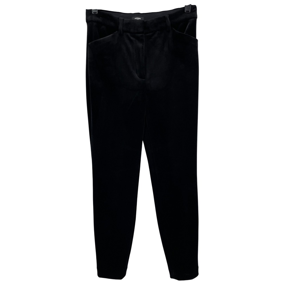Express Editor Velvet Trousers Womens 0 R Black Tapered Ankle Dress Pants Luxe